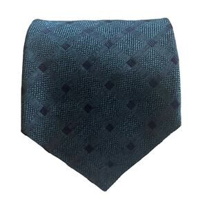 Gianfranco Valentino Vintage Blue Textured Windowpane Lattice Geometric Silk Tie
